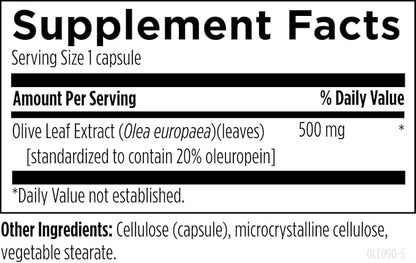 Designs for Health Olive Leaf Extract Capsules - 500mg Leaves Extract Supplement Standardized to 20% Oleuropein - Supports Microbial Balance + Immune Health, Non-GMO + Vegetarian (90 Capsules)