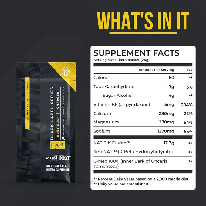 Pruvit Keto//OS Black Label Series Ruby Rush- Charged Pure Therapeutic Ketones for Muscle Growth and Avoiding Muscle Breakdown - .84 OZ