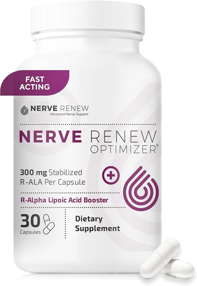 NERVE RENEW Optimizer - Dietary Supplement - 30 Capsules - 300 mg Stabilized R-Alpha Lipoic Acid per Capsule for Natural Nerve Discomfort Support - Fast Absorption - Safe and All Natural