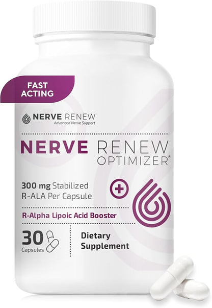 NERVE RENEW Optimizer - Dietary Supplement - 30 Capsules - 300 mg Stabilized R-Alpha Lipoic Acid per Capsule for Natural Nerve Discomfort Support - Fast Absorption - Safe and All Natural