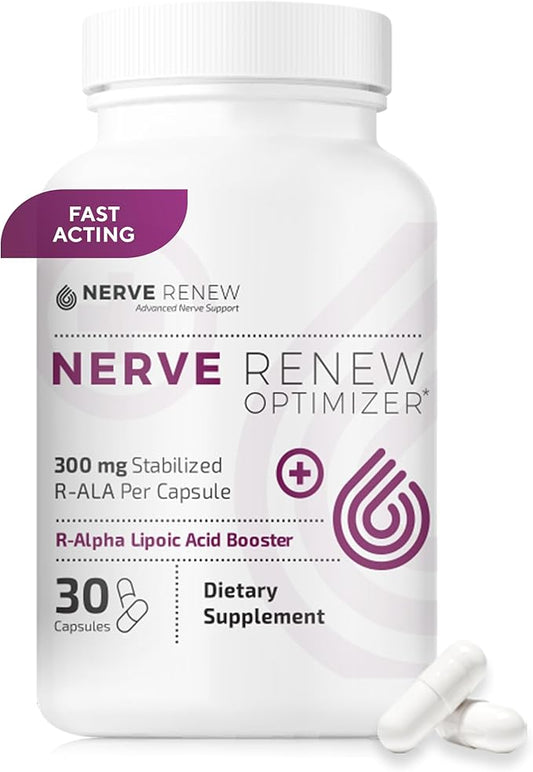 NERVE RENEW Optimizer - Dietary Supplement - 30 Capsules - 300 mg Stabilized R-Alpha Lipoic Acid per Capsule for Natural Nerve Discomfort Support - Fast Absorption - Safe and All Natural