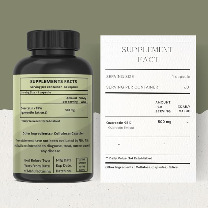 500mg Quercetin with Bromelain Capsules: Respiratory Support Non-GMO | Gluten Free | Supports Overall Health & Well Being (20 Capsules)