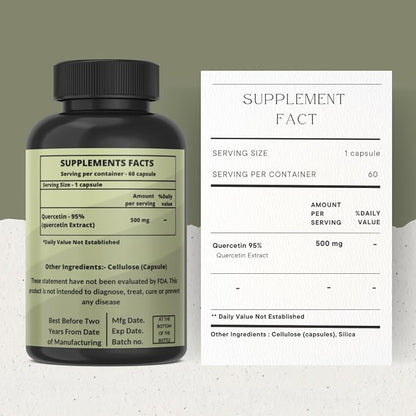 500mg Quercetin with Bromelain Capsules: Respiratory Support Non-GMO | Gluten Free | Supports Overall Health & Well Being (20 Capsules)