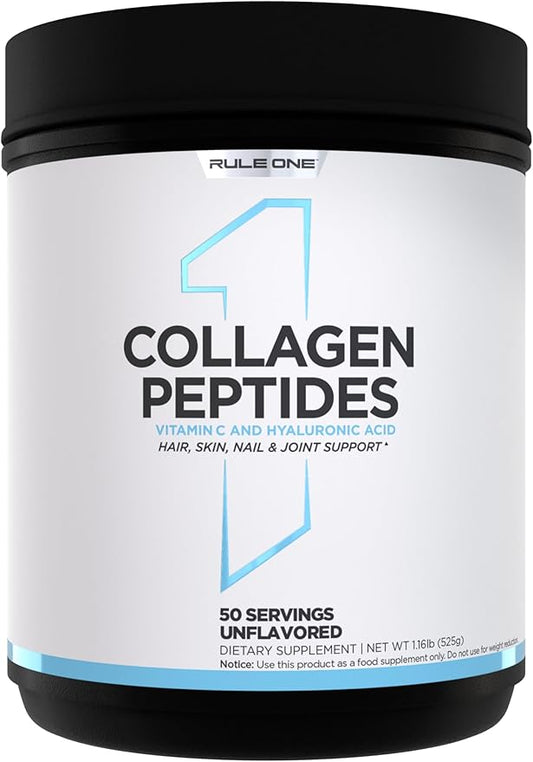 Rule 1 Collagen Peptides Powder - Hydrolyzed Bovine Collagen, Hyaluronic Acid, and Vitamin C. Supports Hair, Skin, & Nails (50 Servings, Unflavored)