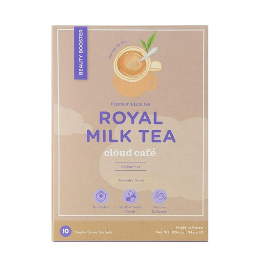 Collagen Infused Royal Milk Tea Instant Tea Powder - Probiotics for Digestive Health, Multivitamin Powder, & Marine Collagen Instant Tea (10 Sachets)