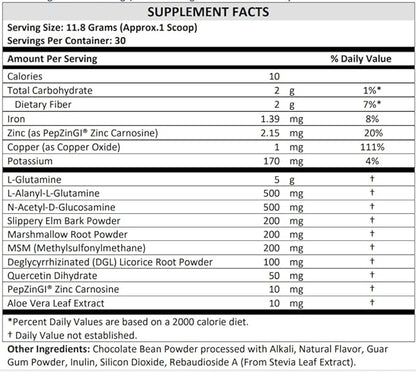 TERRA ORIGIN Healthy Gut Chocolate | 30-Servings with L-Glutamine, Zinc, Glucosamine, Slippery Elm Bark, Marshmallow Root and More!