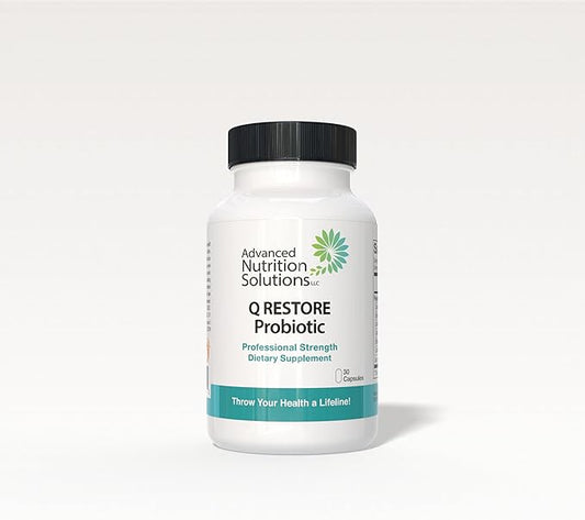 Advanced Nutrition Solutions Q Restore Probiotic - Supports Gut microbiome. Beneficial 4 in 1 probiotic, prebiotic and enzymes in one. for Men & Women 120 caps