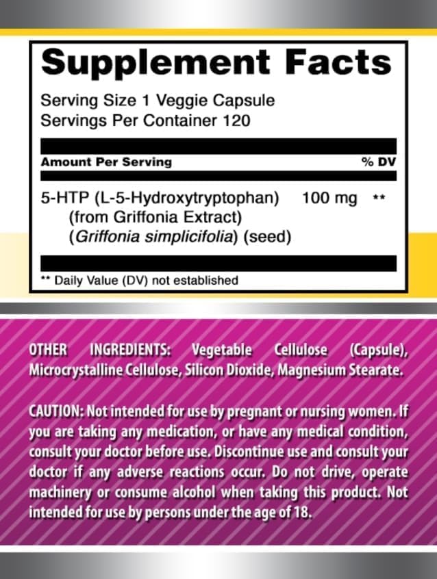 Amazing Formulas 5-HTP (Hydroxytryptophan) Supplement | 100 Mg Per Serving | Veggie Capsules | Non-GMO | Gluten Free | Made in USA (2 Pack, 120 Count)