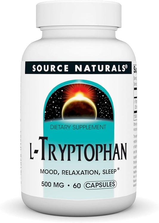 Source Naturals L-Tryptophan, for Mood, Relaxation, and Sleep*, 500mg - 60 Capsules