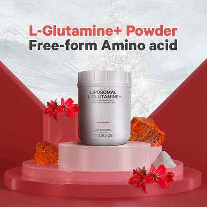Codeage Liposomal L-Glutamine Powder - High-Potency L-Glutamine 5,000 mg per Serving - 3-Month Supply - Liposomal Delivery, Free-Form Amino Acid, Unflavored Glutamine - Non-GMO Gluten-Free - 16.67 oz