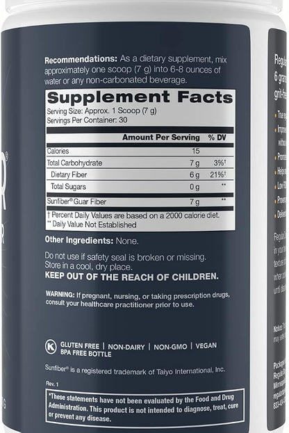 Sunfiber, Prebiotic Fiber Supplement for Digestive Health - Promotes Gentle Regularity | Gluten Free, Vegan, Dairy Free, Non-GMO, Keto, Tasteless | One Simple Ingredient | 30 Servings