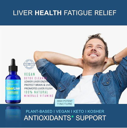 Sober Liver 2oz. Plant-Based Liver Cleanse and Detox Support + 100% Natural Hydration Liver Health Supplement Reishi Milk Thistle Rhodiola + Vegan 15 Herbals Fast Absorb Tincture Liquid