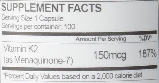 Health As It Ought To Be Vitamin K2 MK7 150mcg Supplement | Works with Vitamin D | Soy Free | Tested for Purity and Strength | 100 Capsules