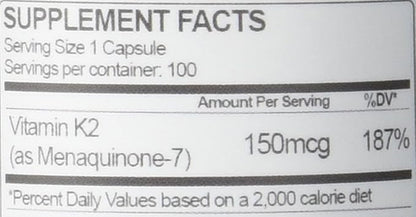 Health As It Ought To Be Vitamin K2 MK7 150mcg Supplement | Works with Vitamin D | Soy Free | Tested for Purity and Strength | 100 Capsules