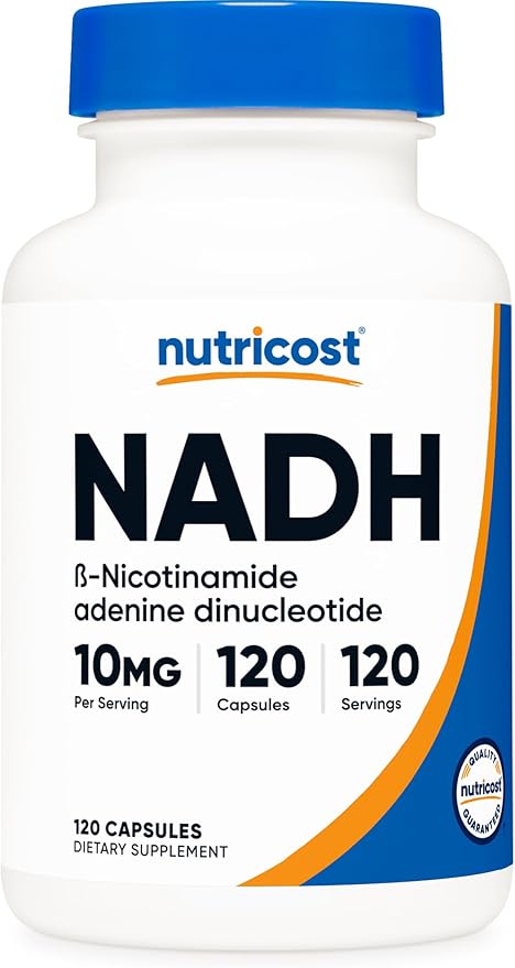 Nutricost NADH 10mg Per Serving 120 Capsules - B-Nicotinamide Adenine Dinucleotide, Vegan, Gluten-Free