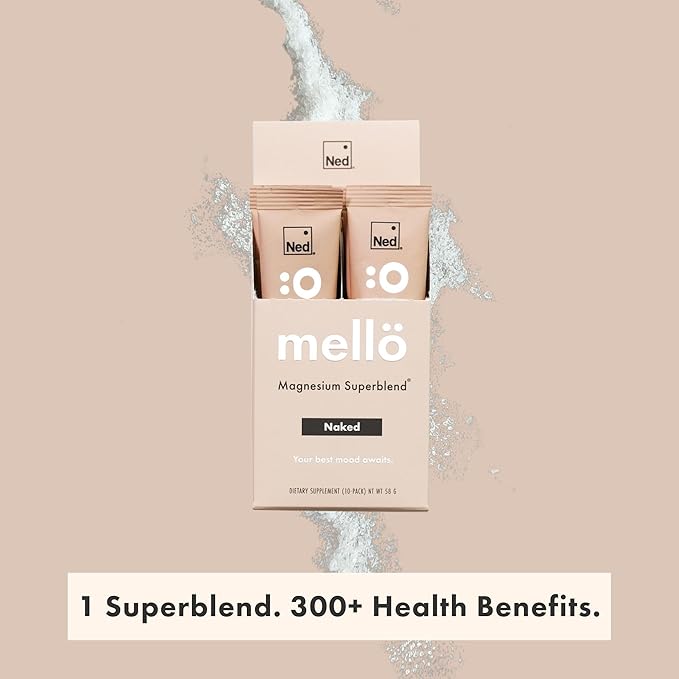 Ned - Mellö Magnesium Superblend - Magnesium Powder Unflavored Supplement Drink Mix with All Natural Magnesium Glycinate and L Theanine, Supports Cognitive Function, Sleep, Calm 10 Servings