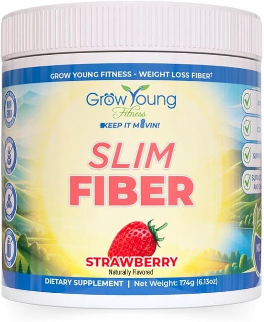 Grow Young Fitness Slim Fiber Supplement - Strawberry Fiber Powder for Digestive Support and Managing Cravings (1 Container, 30 Servings)