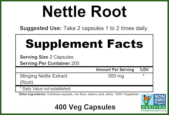 GreenPacks® Stinging Nettle Root Extract (High-Potency) Supplement - 400 Capsules
