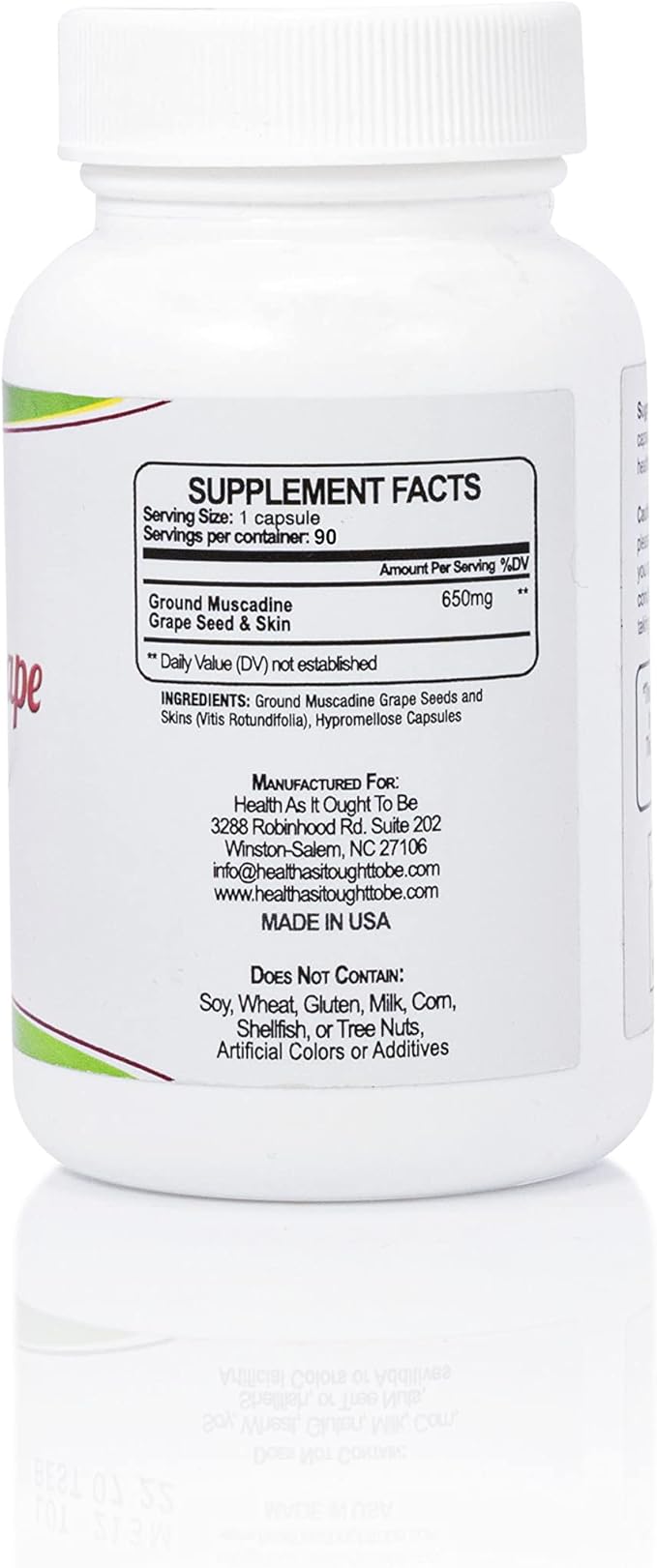 Health As It Ought To Be Muscadine Grape Seed & Skins 650 mg Supplement | Physician Formulated Powerful Antioxidant Support Beyond The Average Grape | 90 Capsules