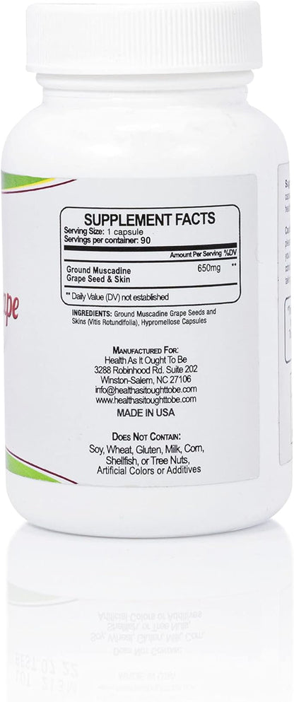 Health As It Ought To Be Muscadine Grape Seed & Skins 650 mg Supplement | Physician Formulated Powerful Antioxidant Support Beyond The Average Grape | 90 Capsules