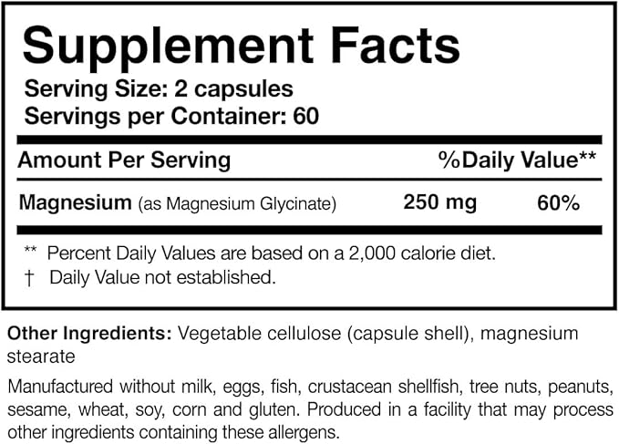 Researched Nutritionals Magnesium Glycinate Capsules - 125mg High Absorption Magnesium Glycinate Supplement to Support Healthy Bones and Energy Production - Vegan & Non-GMO (120 Capsules)