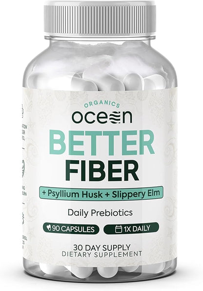 Better Fiber - Daily Fiber Supplement - Soften Stool for Effortless Bowel Movements - with Psyllium Hulk and Slippery Elm - 90 Capsules