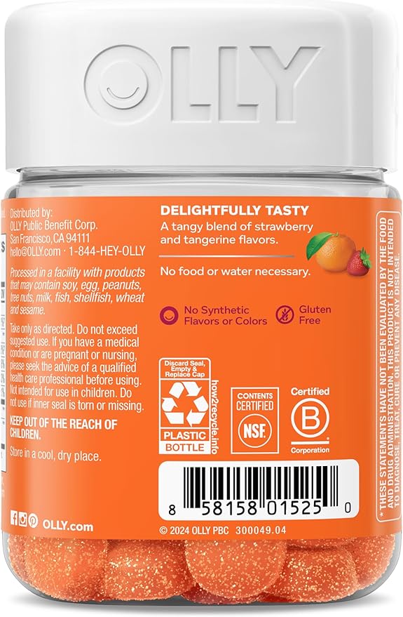 OLLY Laser Focus Gummy, Ginseng, Alpha GPC, B Vitamins, Berry Tangerine Flavor - 36 Count