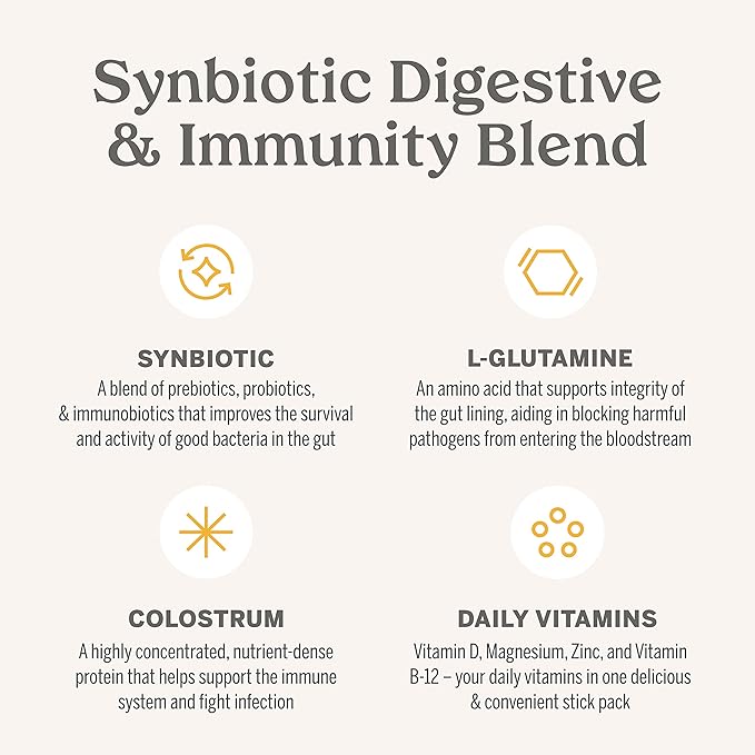 Nouri Daily StayWell Lemonade Drink Mix | Probiotics, Prebiotics, Colostrum, L-Glutamine, Vitamins D & B12, Magnesium, Manganese & Zinc for Gut Health, Digestion & Immunity | 14 Stick Packs