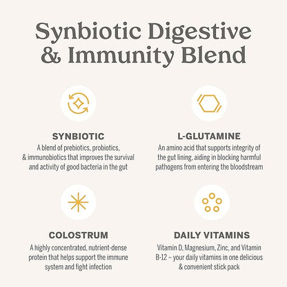 Nouri Daily StayWell Lemonade Drink Mix | Probiotics, Prebiotics, Colostrum, L-Glutamine, Vitamins D & B12, Magnesium, Manganese & Zinc for Gut Health, Digestion & Immunity | 14 Stick Packs
