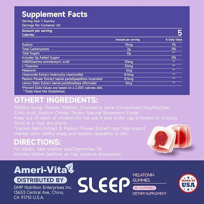 Sleep Gummies for Adults, with Melatonin 3mg, L theanine, Ashwagandha, Gluten Free, Sugar-Free, Strawberry Flavor 60 Count