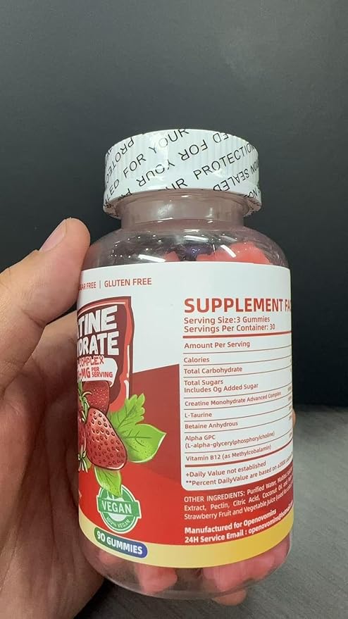 Creatine Monohydrate Gummies Complex for Men & Women -Advanced Formula W/L-Taurine + Vitamin B12, Sugar Free Chewable Supplement,180 Strawberry Gummies 2pack