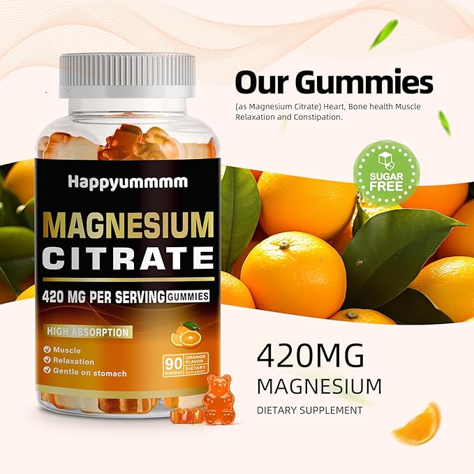 Magnesium Citrate Gummies 420mg per Serving - Promotes Healthy Relaxation, Muscle, Bone, & Energy Support (90 Orange Gummies).