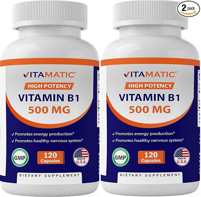 Vitamatic Vitamin B1 (Thiamine) 500mg – 2 Pack (120 Capsules Total)