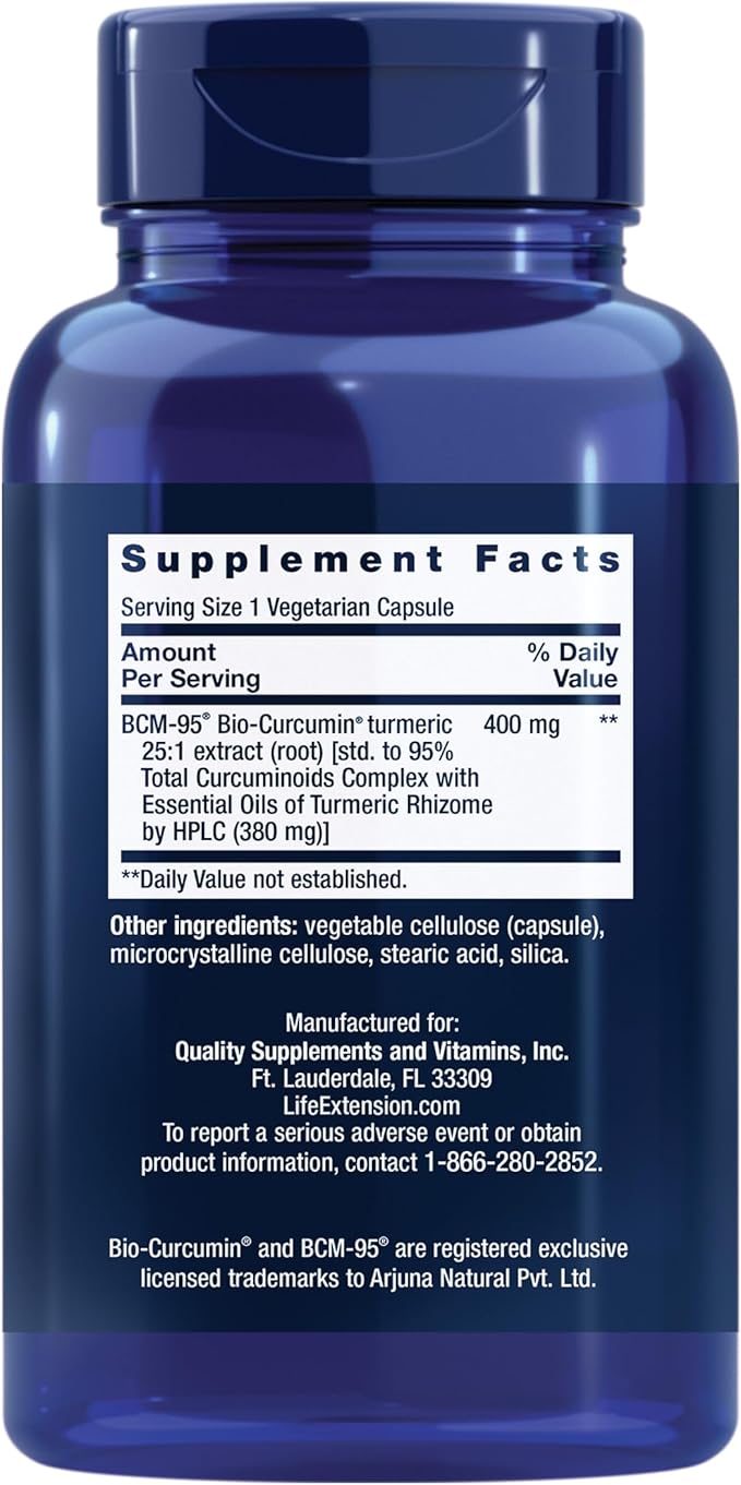 Life Extension Super Bio-Curcumin Turmeric Extract – Highly-Absorbable Curcumin for Whole-Body Health Support – Gluten-Free, Non-GMO, Vegetarian – 60 Vegetarian Capsules