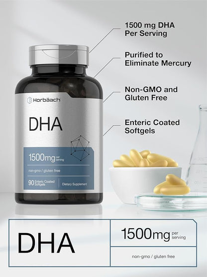 Horbaach DHA Supplement 1500mg | 90 Softgels | EPA, Omega 3, DHA | Non-GMO, Gluten Free