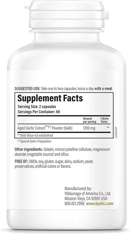 Kyolic Aged Garlic Extract Formula 200, Cardiovascular & Immune, Reserve 120 Capsules (Packaging May Vary)