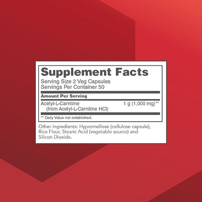 Protocol Acetyl- L-Carnitine 500mg - Energy Supplement, Nerve, and Brain Support - 100 Veg Caps