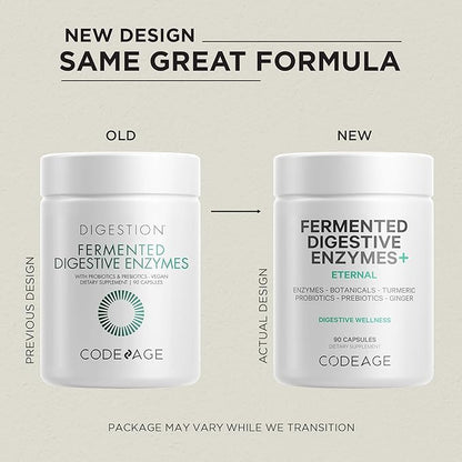 Codeage Fermented Digestive Enzymes Supplement 3-Month Supply - 14 Digestive Enzymes, Probiotics, Prebiotics, Fermented Botanicals, Plant-Based Multi Pancreatic Enzymes - 1 Capsule a Day - 2-Pack