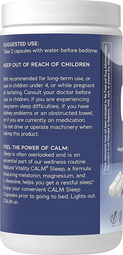 Natural Vitality Calm Sleep Magnesium Supplement, Melatonin & Magnesium Citrate, Sleep Aid Capsules, Gluten Free, Vegan, Non-GMO, Helps The Body Ease Into Sleep, 120 Capsules