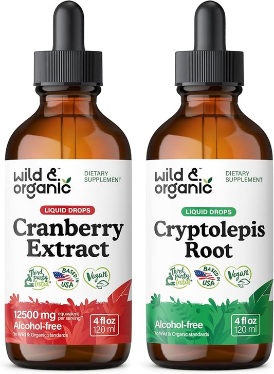 Wild & Organic Cranberry Extract Tincture 4 fl oz & Cryptolepis Root Tincture 4 fl oz