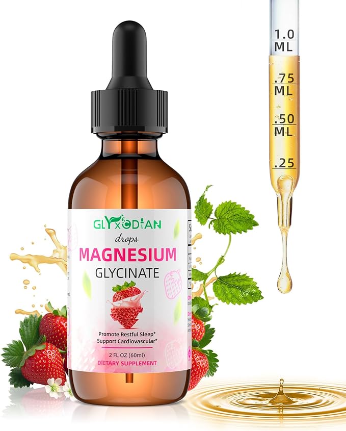 Magnesium Glycinate Drops, Magnesium Complex Supplement Liquid with L-Theanine Ashwagandha Supports Muscle, Energy, Memory, Sleep, Mood, Bone, Health Vegan, Non-GMO (2 Fl Oz, Berry Flavor)