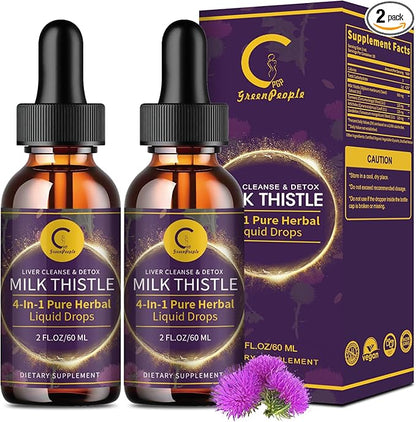 (2 Pack) Milk Thistle Liquid Drops for Liver Cleanse Detox & Repair, Milk Thistle Supplement with Dandelion Root, Artichoke & Turmeric for Liver Support and Immune Health, Vegan, Non-GMO, 4 FL OZ