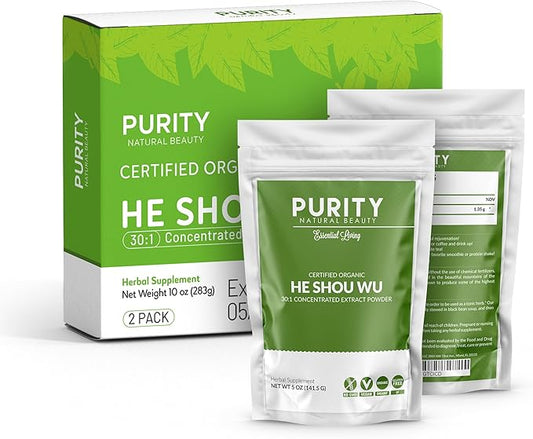 Certified Organic He Shou Wu - Large 5oz Bag of 30:1 Concentrated-Fo-ti - Organic Foti Extract- Fo ti He Shou Wu Organic (Pack of 2-10 Ounces)