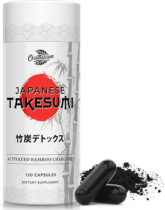 Takesumi Activated Charcoal 2000mg – Activated Charcoal from Bamboo for Max Absorption, Detox & Gut, 120 Vegan Capsules