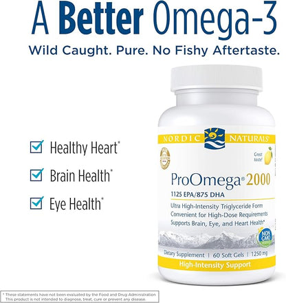 Nordic Naturals ProOmega 2000, Lemon Flavor - 2150 mg Omega-3 - 60 Soft Gels - Ultra High-Potency Fish Oil - EPA & DHA - Promotes Brain, Eye, Heart, & Immune Health - Non-GMO - 30 Servings