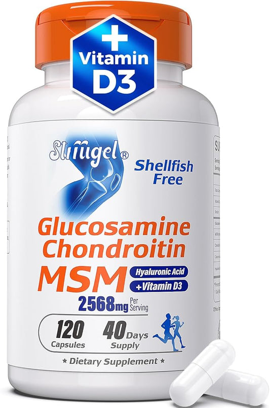 Glucosamine Chondroitin MSM+ Vitamin D3 | 2568mg | Joint Support Supplement, Shellfish Free, Helps with Inflammatory Response Care for Joints, Enhance Flexibility & Bone, Non-GMO,18