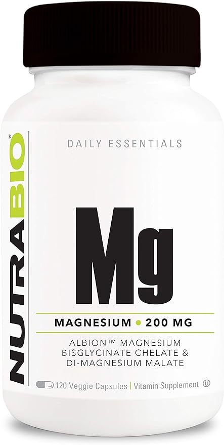 NutraBio Magnesium Supplement, Magnesium Glycinate, Biglycinate, D-Magnesium Malate, Magnesium for Sleep, Muscle & Nerve Support, for Men and Women, 120 Vegetable Capsules
