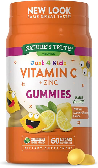 Nature's Truth Vitamin C Gummies for Kids | with Zinc | 60 Count | Vegan, Non-GMO & Gluten Free