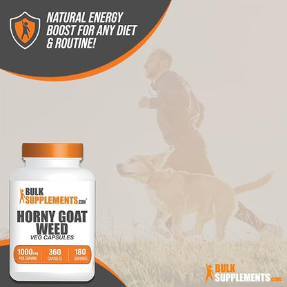 BulkSupplements.com Horny Goat Weed Capsules - Epimedium Extract, Horny Goat Weed Herbal Supplements - Vegan, 2 Capsules per Serving (1000mg), 360 Veg Capsules (Pack of 1)