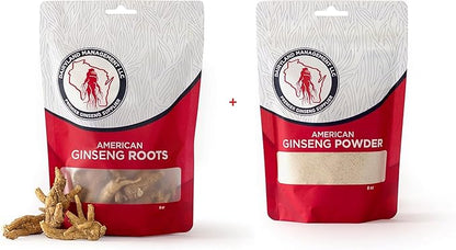Dairyland American Ginseng Roots and Powder - 8 oz Pack Each of Wisconsin Ginseng – Direct from Farmer to Consumer 西洋参